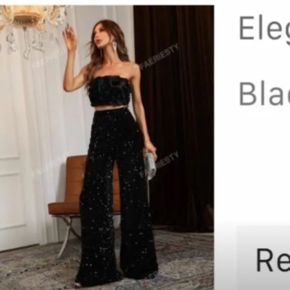 Black Floral Textured Top & sequin pants